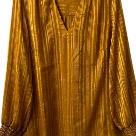 Soft Surroundings Golden Striped Blouse Long Sleeves V-Neck - Picture 3 of 11